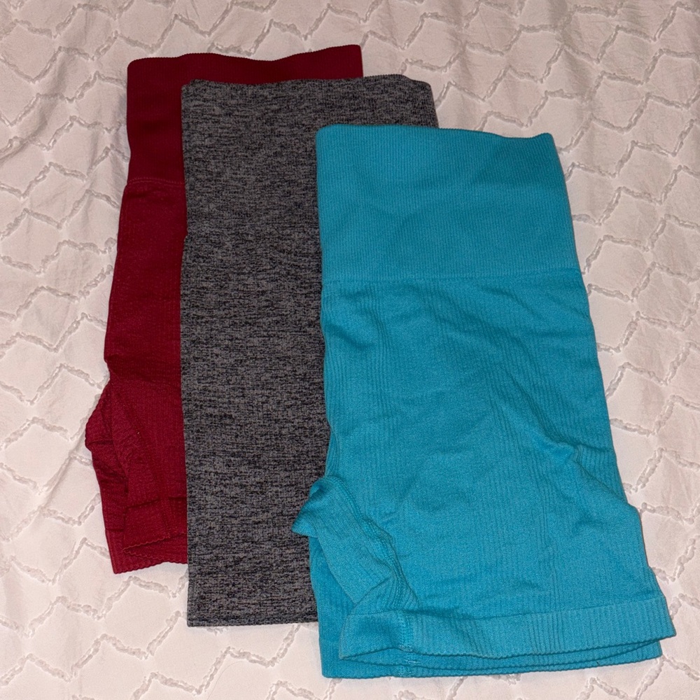 Set of Three Gymshorts - Red, Gray, and Blue